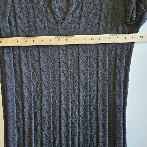 M Missoni Wool Blend Dress 40/S Black Signature Pattern LS V Neck Bar Clasp Midi - Picture 10 of 16